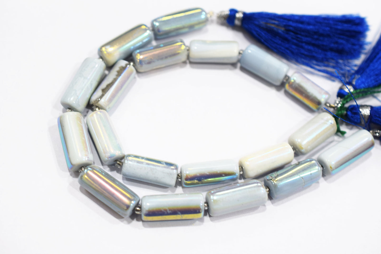 Denim Opal Rustic Style Titanium Coated Drums Shape Beads , Sold By Strand , 7.50x15 - 8x20 mm , 7" , 20399