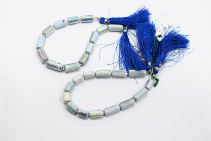 Denim Opal Rustic Style Titanium Coated Drums Shape Beads , Sold By Strand , 7x8 - 7.50x15 mm , 7" , 20402
