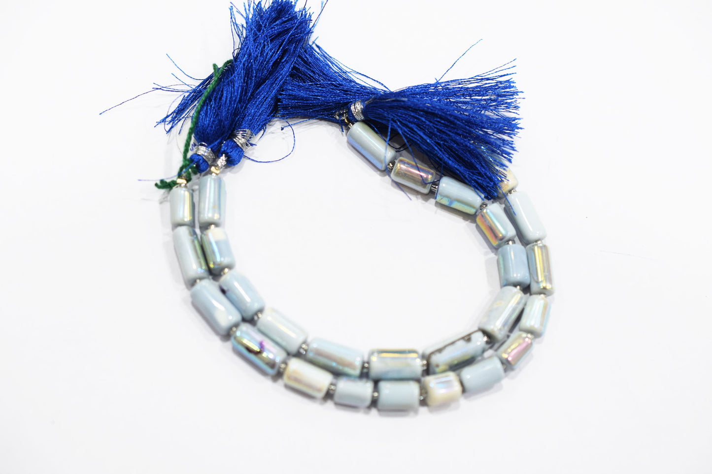 Denim Opal Rustic Style Titanium Coated Drums Shape Beads , Sold By Strand , 7x8 - 7.50x15 mm , 7" , 20402