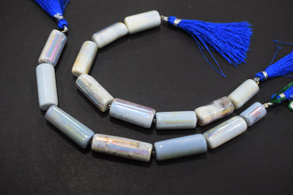 Denim Opal Rustic Style Titanium Coated Drums Shape Beads , Sold By Strand , 9x14 - 11x32 mm , 7" , 20404