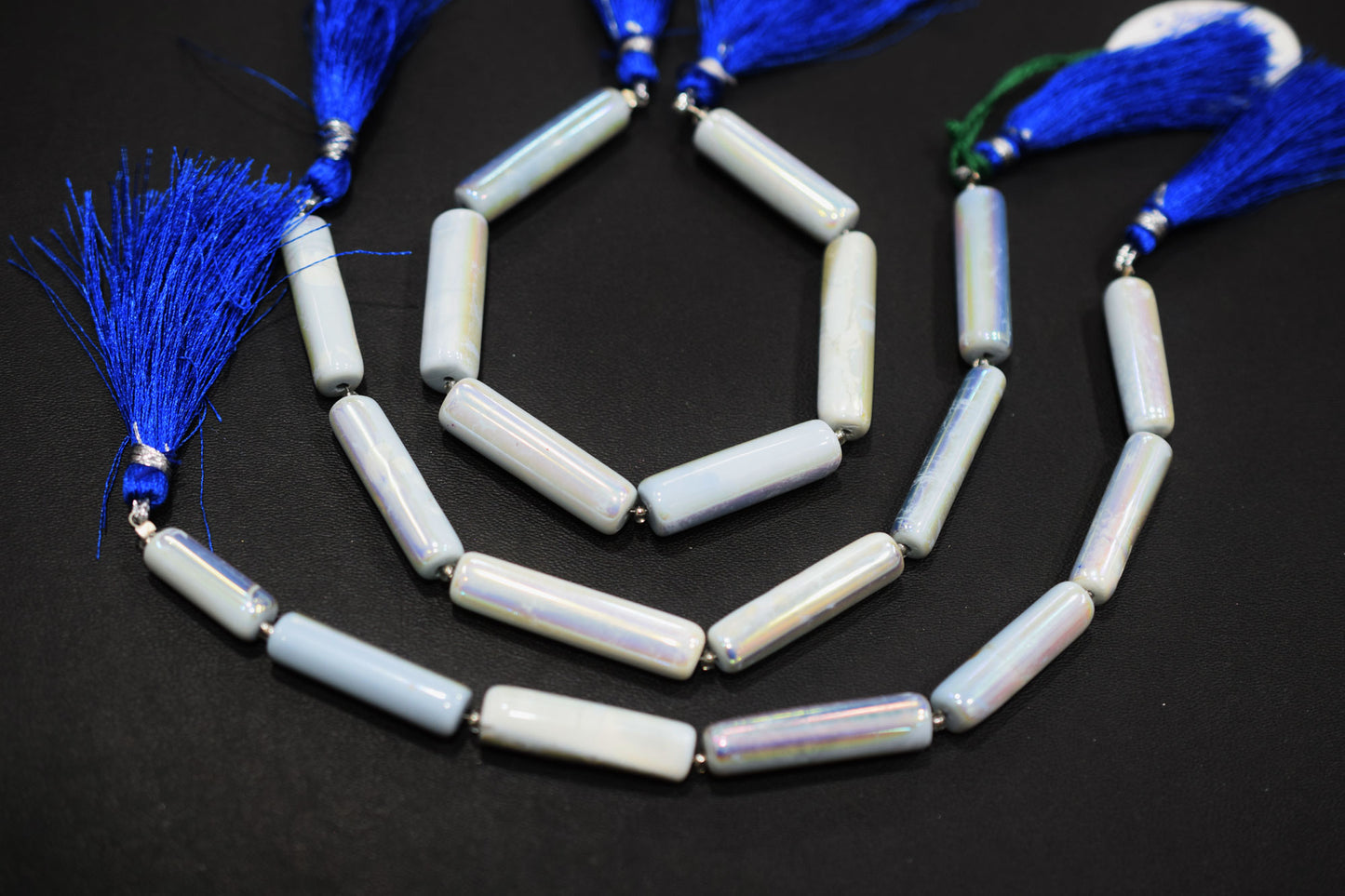 Denim Opal Rustic Style Titanium Coated Drums Shape Beads , Sold By Strand , 6.50x18 - 7.50x34 mm , 7" , 20405