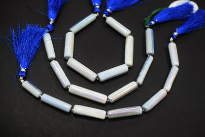Denim Opal Rustic Style Titanium Coated Drums Shape Beads , Sold By Strand , 6.50x18 - 7.50x34 mm , 7" , 20405