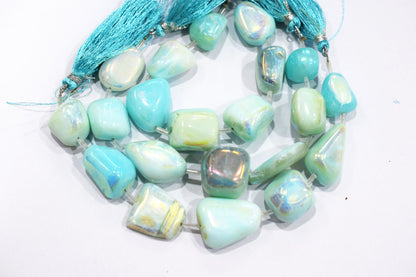 7 Pieces Blue Opal Rustic Style Titanium Coated Nuggets Shape Beads , Sold By Strand , 13x15 - 19x23 mm , 20410