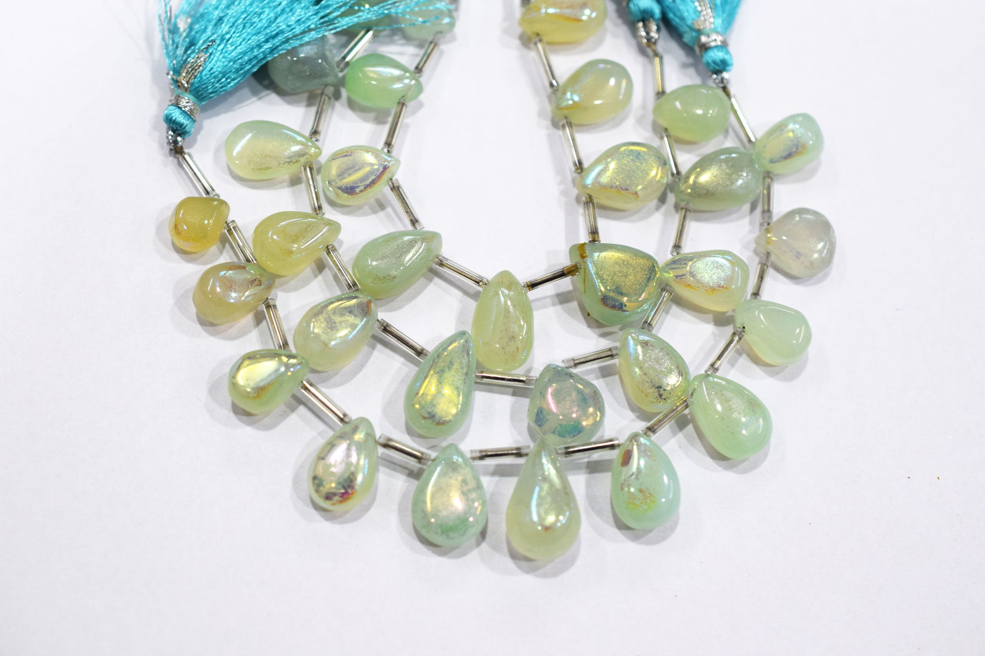 11 Pieces In A Strand , Aqua Chalcedony Rustic Style Titanium Coated Pear Shape Beads , 8x11 - 11x16 mm , 20411