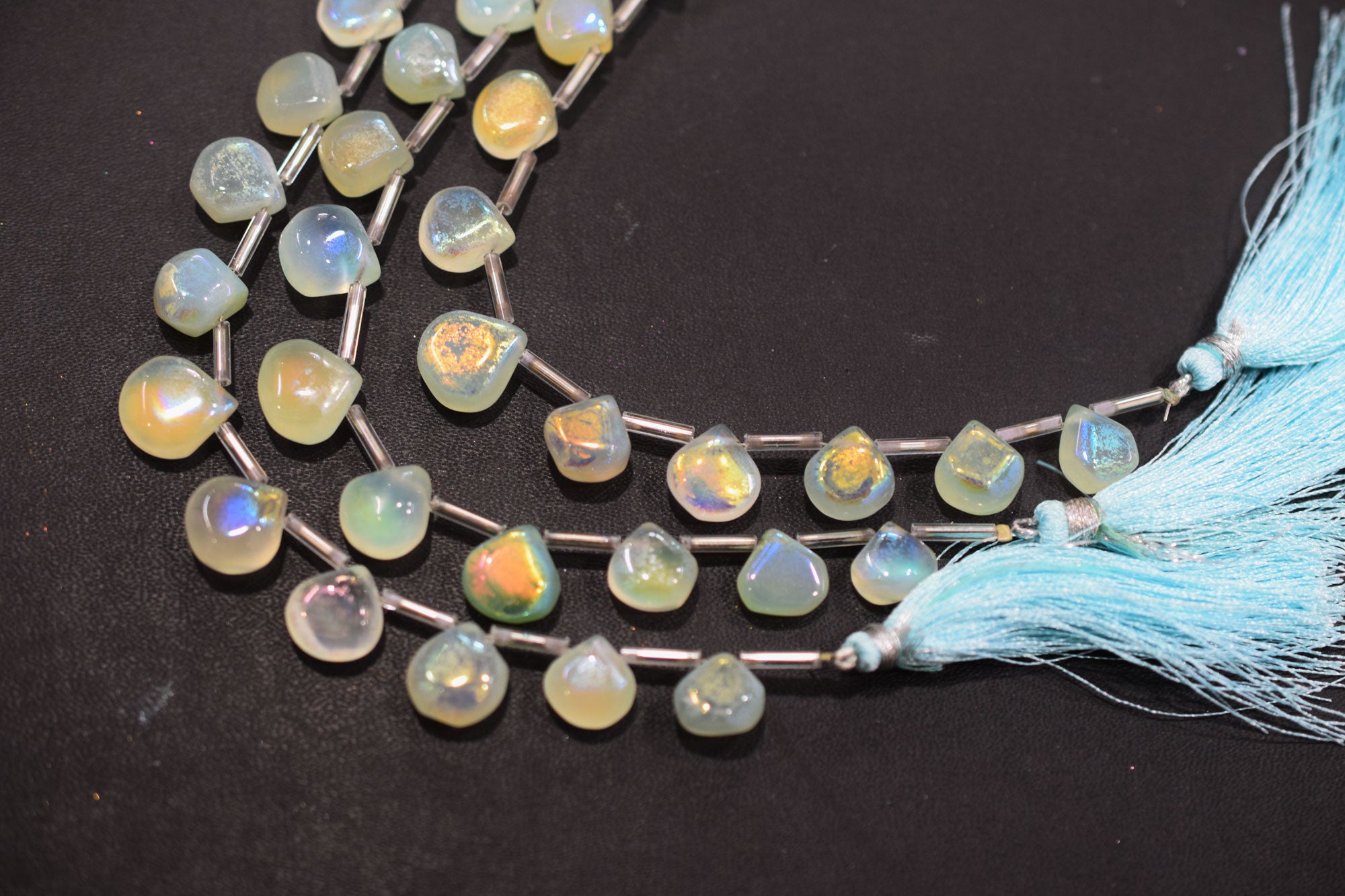 11 Pieces In A Strand , Aqua Chalcedony Rustic Style Titanium Coated Heart Shape Beads , 10 - 12 mm , 20412