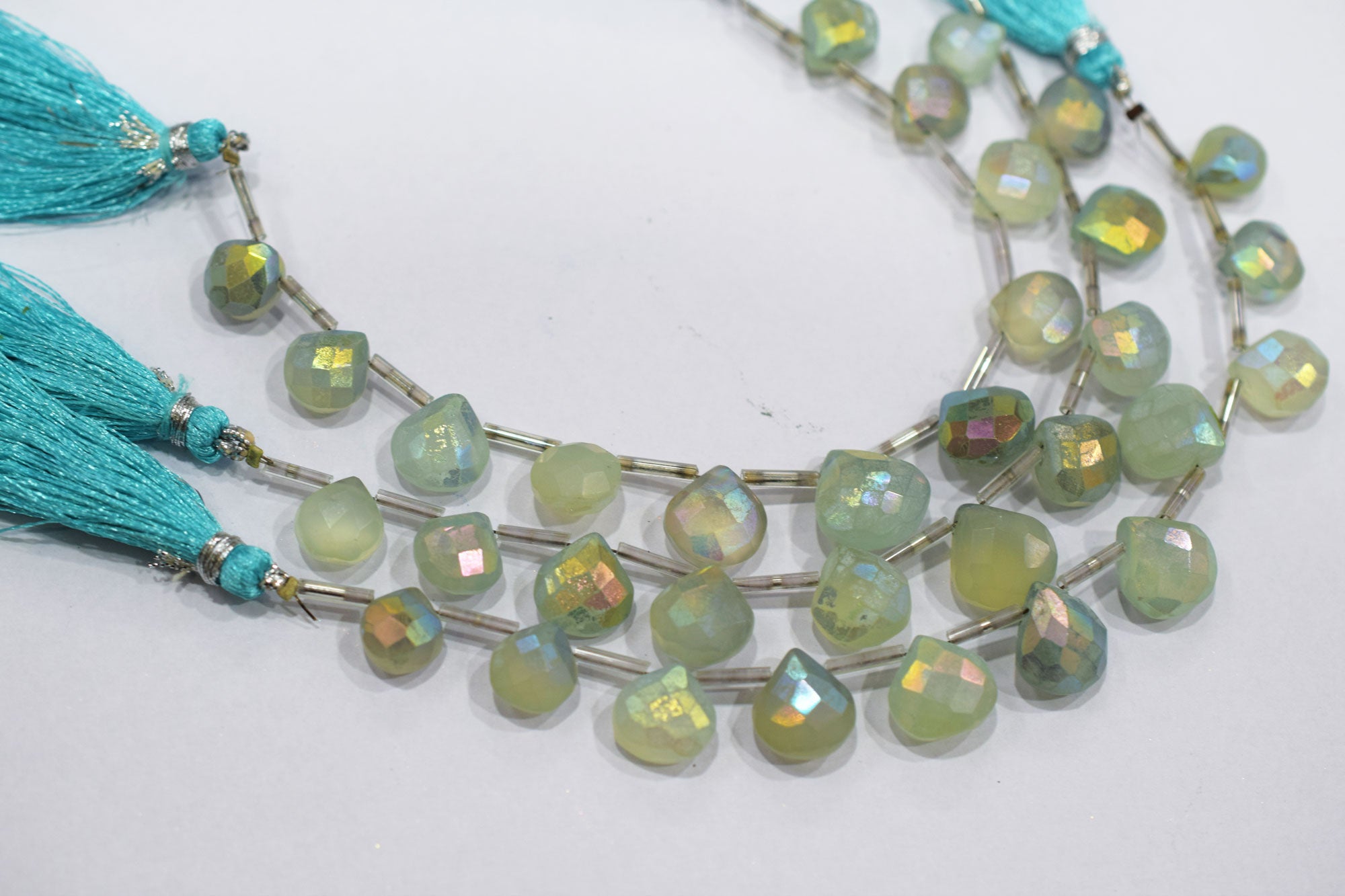 11 Pieces In A Strand , Aqua Chalcedony Rustic Style Titanium Coated Heart Shape Beads , 10 - 12 mm , 20413