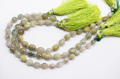 Rustic Metallic Coated Olive Green Coloured Quartz Oval Carved Melon Shape Beads , Sold By Strand , 4.5x6 - 5.5x7 mm , 7 Inches , 20418