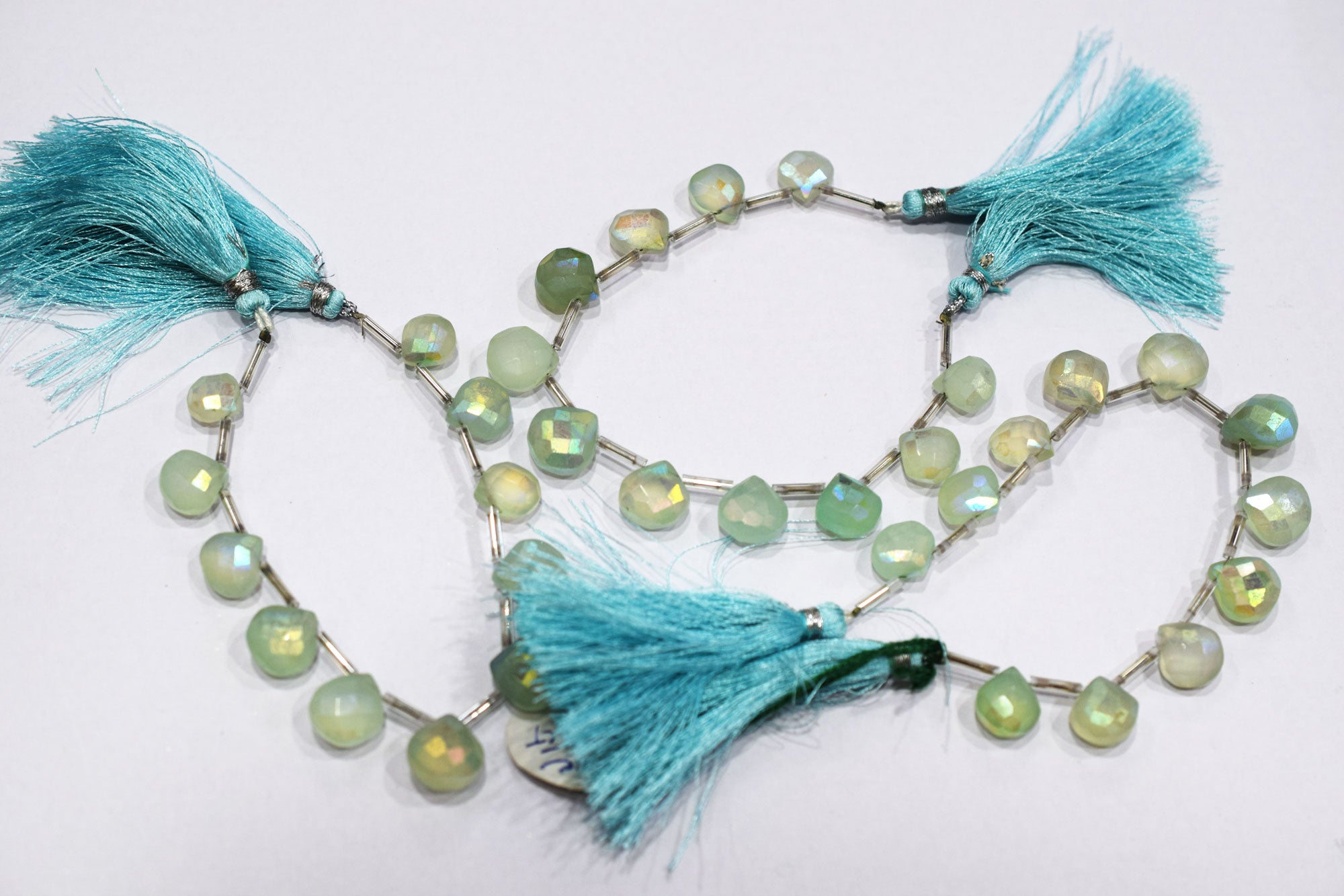 11 Pieces In A Strand , Aqua Chalcedony Rustic Style Titanium Coated Heart Shape Beads , 9 - 11 mm , 20420