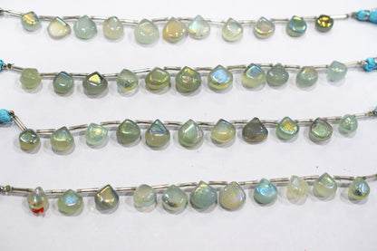 11 Pieces In A Strand , Aqua Chalcedony Rustic Style Titanium Coated Heart Shape Beads , 9 - 12 mm , 20421