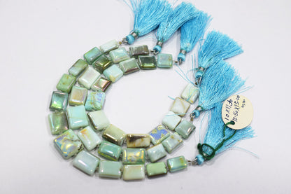 Rustic Metallic Coated Blue Opal Uneven Rectangle Shape Beads , Sold By Strand , 10x11 - 12x15 mm , 7", 20423