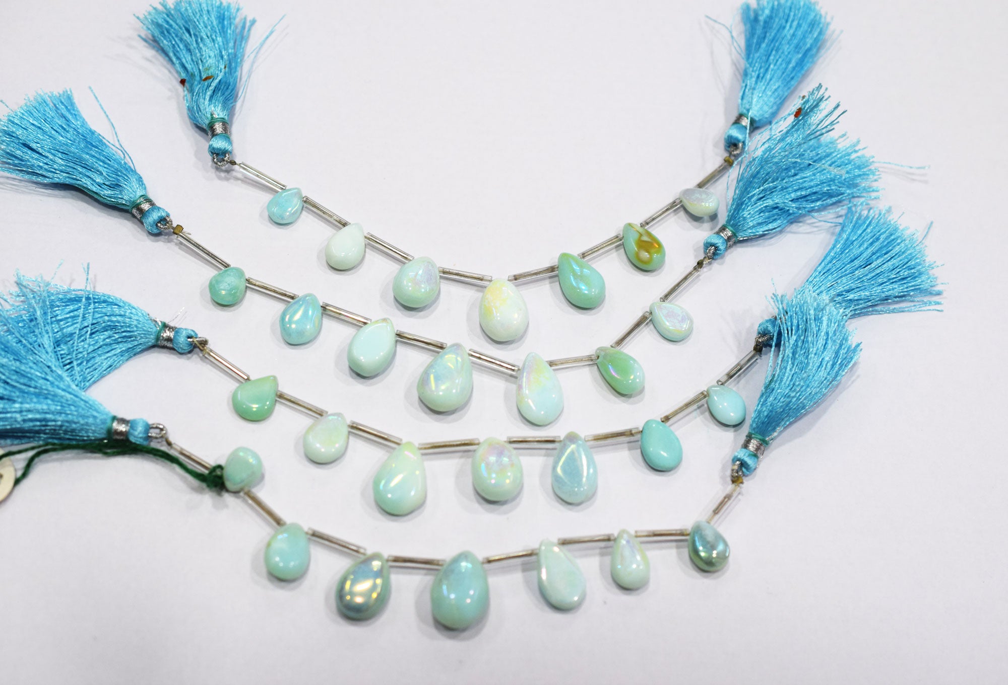 7 Pieces In A Strand Rustic Metallic Coated Blue Opal Pear Shape Beads , Sold By Strand , 7x10 - 12x16 mm , 20425