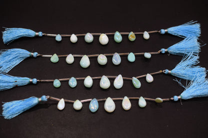 7 Pieces In A Strand Rustic Metallic Coated Blue Opal Pear Shape Beads , Sold By Strand , 7x10 - 12x16 mm , 20425