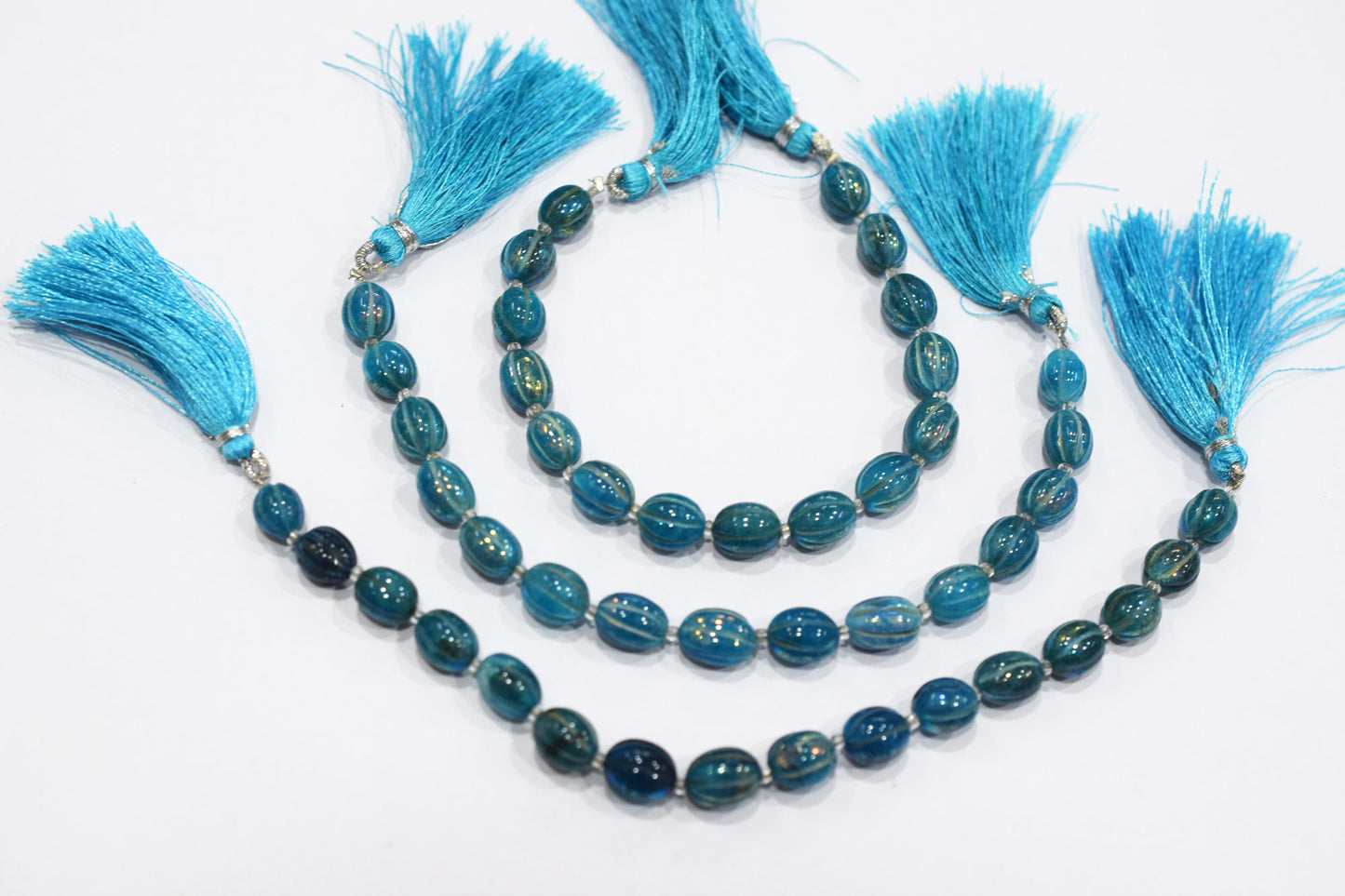 Rustic Metallic Coated Sky Blue Coloured Quartz Oval Carved Melon Shape Beads , Sold By Strand , 7.50x8.50 - 8.50x11.50 mm , 7" , 20427