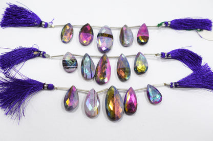 5 Pieces In A Strand Rustic Metallic Coated Lace Opalite Chalcedony Faceted Pear Shape Beads , Sold By Strand , 13x22 - 18x35 mm , 20432