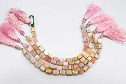 Rustic Metallic Coated Pink Opal Uneven Rectangle Shape Gemstone , Sold By Strand , 6x7 - 7x9 mm , 7", 20434