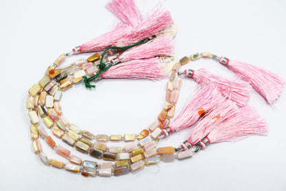 Rustic Metallic Coated Pink Opal Uneven Rectangle Shape Gemstone , Sold By Strand , 4x7 - 4.5x9.5 mm , 7", 20435
