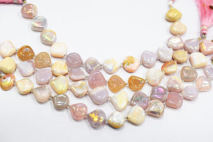 Rustic Metallic Coated Pink Opal Heart Shape Gemstone , Sold By Strand , 13x13 - 14x14 mm , 7" , 20436