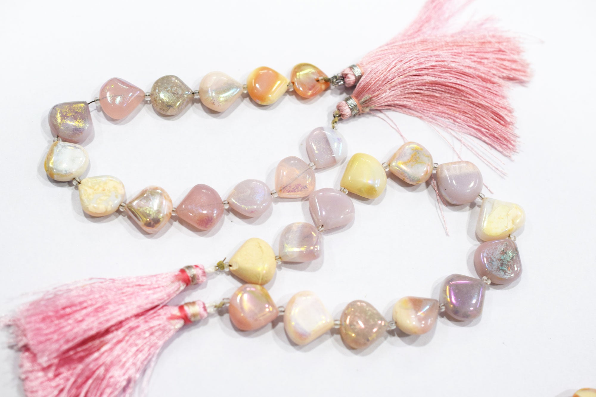 Rustic Metallic Coated Pink Opal Heart Shape Gemstone , Sold By Strand , 13x13 - 14x14 mm , 7" , 20436