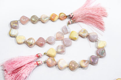 Rustic Metallic Coated Pink Opal Heart Shape Gemstone , Sold By Strand , 13x13 - 14x14 mm , 7" , 20436