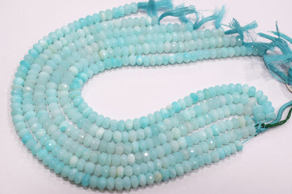 Natural Peruvian Blue Opal Rondelle Faceted Beads , Sold By Strand , 8 - 8.50 mm , 13",  20485