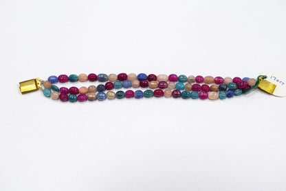 3 Lines Rustic Metallic Natural Multi Quartz Carved Oval Nuggets Bracelet , 6.50x7.50 - 6.50x8.50 mm , 7", 20504