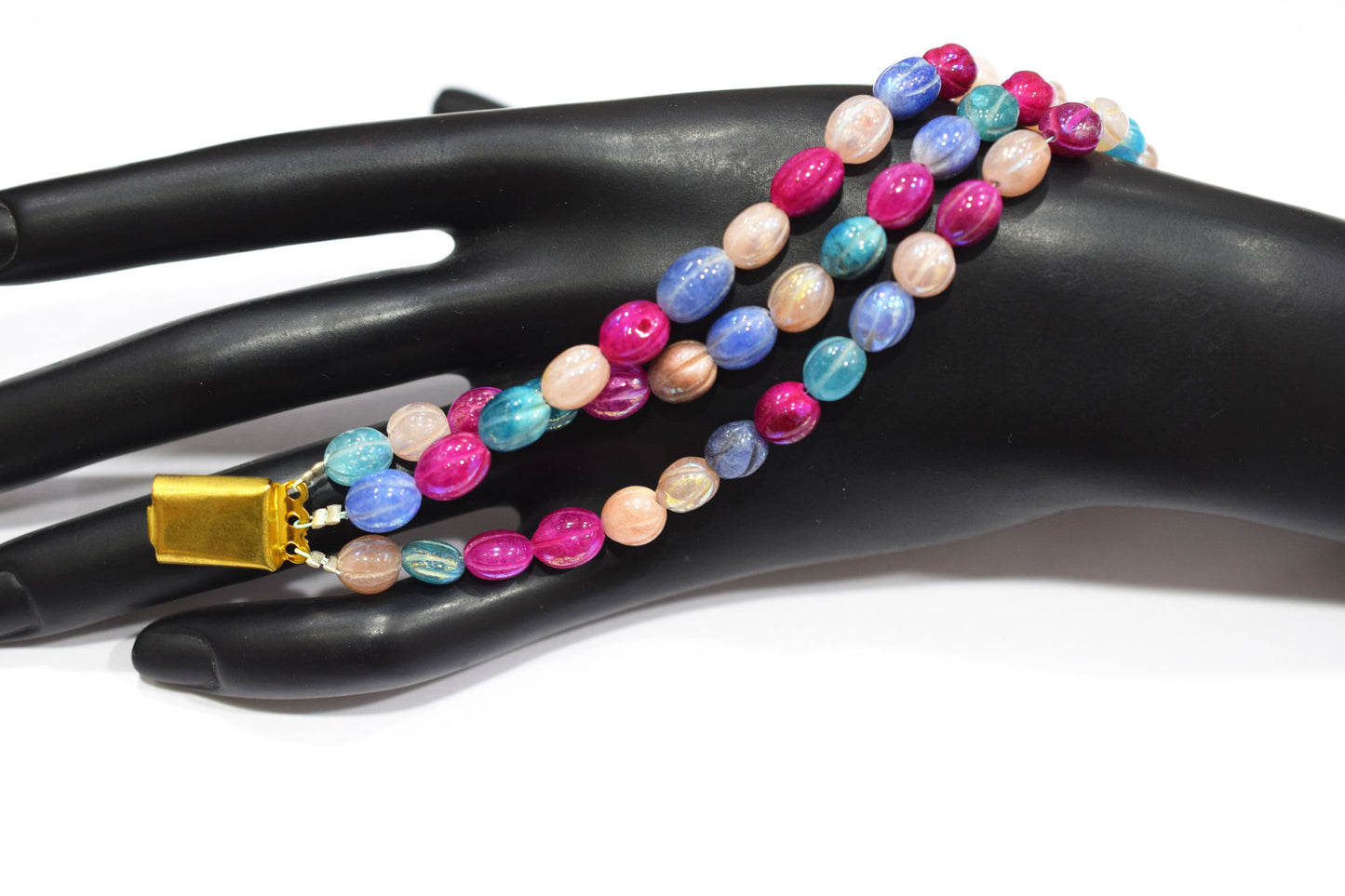 3 Lines Rustic Metallic Natural Multi Quartz Carved Oval Nuggets Bracelet , 6.50x7.50 - 6.50x8.50 mm , 7", 20504