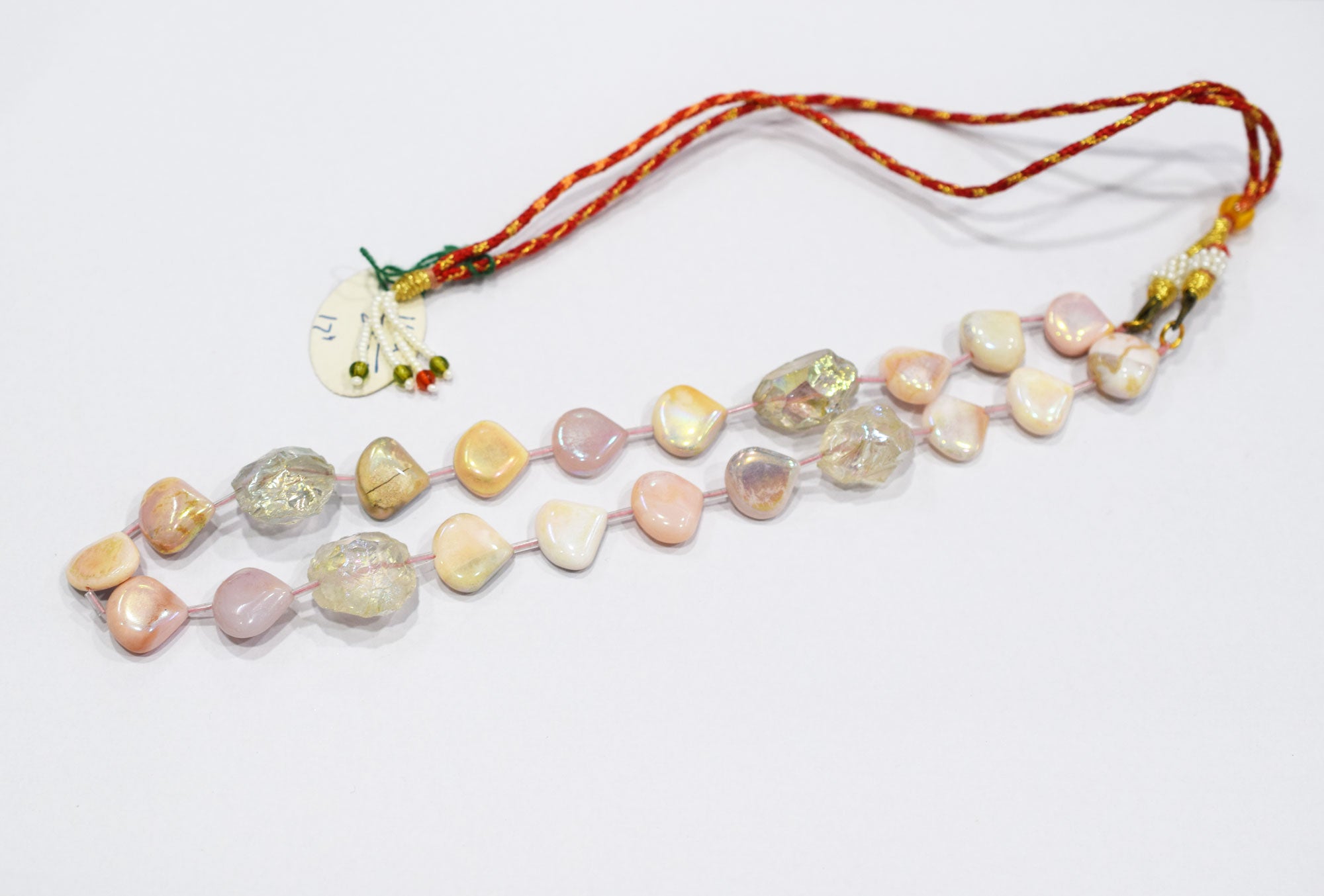 Rustic Metallic Coated Pink Opal And Herkimer Diamond Necklace , 14x14 - 20x20 mm , 17" , 20505