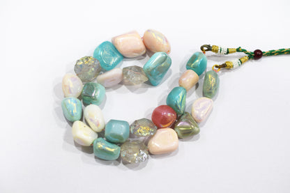 Rustic Metallic Coated Pink Opal With Blue Opal And Herkimer Diamond Necklace , 13x16 - 22x24 mm , 18" , 20506