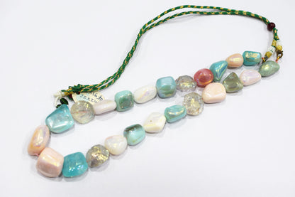 Rustic Metallic Coated Pink Opal With Blue Opal And Herkimer Diamond Necklace , 13x16 - 22x24 mm , 18" , 20506