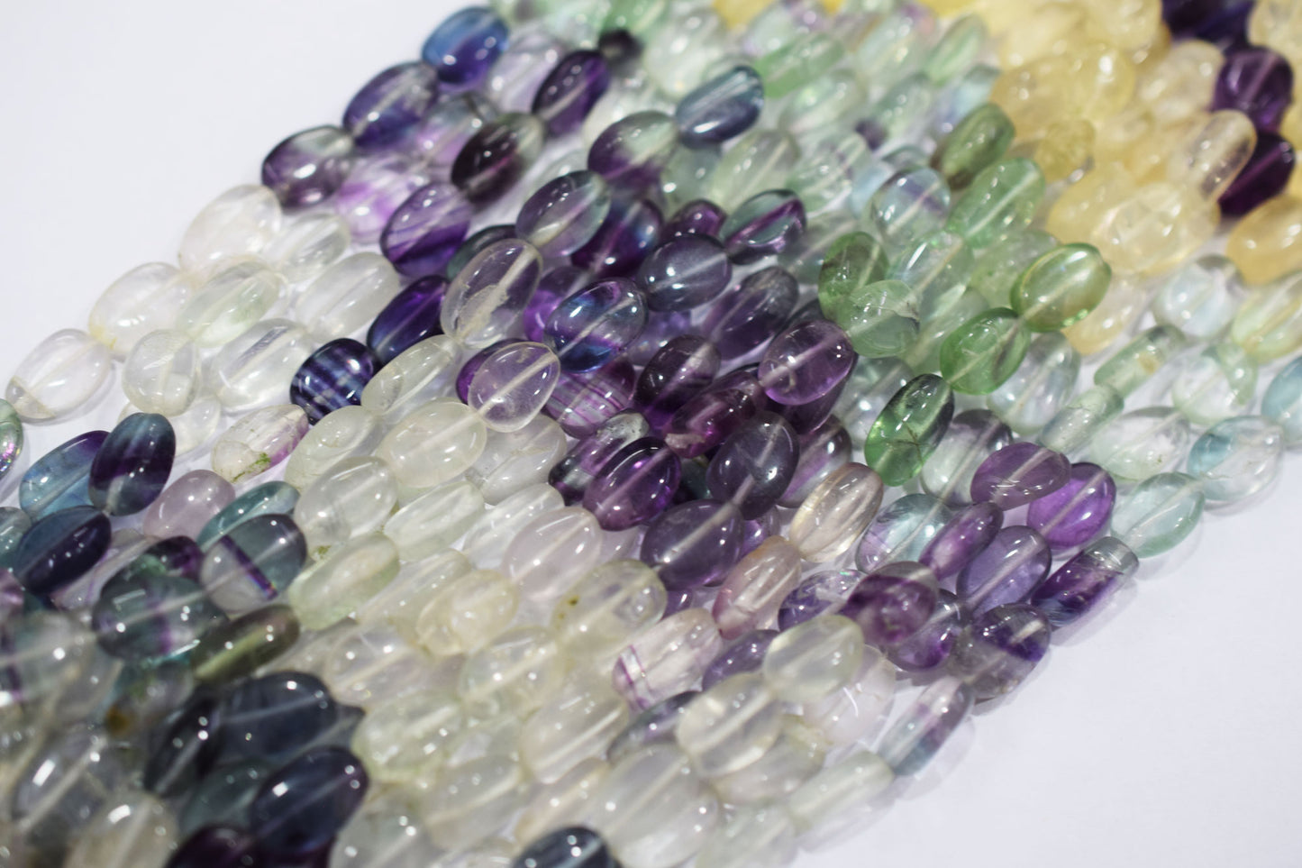 Natural Multi Fluorite Oval Nuggets Shape Beads , Sold By Strand , 6.50x9 - 7x12  mm , 14" ,   20629