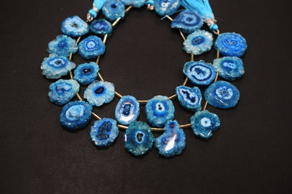 Sky Blue Color Druzy Nuggets Shape Briolettes , Sold By Strand , 13x15 - 18x20 mm , 8" ,  20633