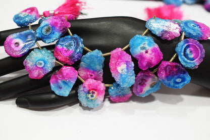 Multi Color Druzy Nuggets Shape Briolettes , Sold By Strand , 18x22 - 20x30 mm , 8" ,  20643