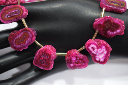 Pink Color Druzy Nuggets Shape Briolettes , Sold By Strand , 14x20 - 19x23 mm , 8" ,  20652