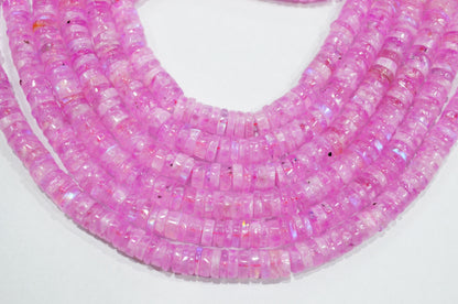 Rainbow Moonstone Mystic Pink Color Coated Tyre Shape Beads , Sold By Strand , 7 - 7.50 mm , 16", 20653