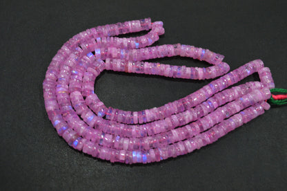 Rainbow Moonstone Mystic Pink Color Coated Tyre Shape Beads , Sold By Strand , 6.50 - 7 mm , 16", 20654