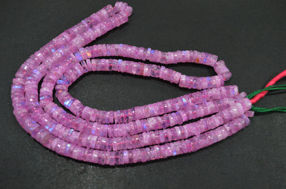 Rainbow Moonstone Mystic Pink Color Coated Tyre Shape Beads , Sold By Strand , 6.50 - 7 mm , 16", 20654