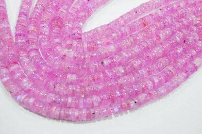 Rainbow Moonstone Mystic Pink Color Coated Tyre Shape Beads , Sold By Strand , 6.50 - 7 mm , 16", 20654