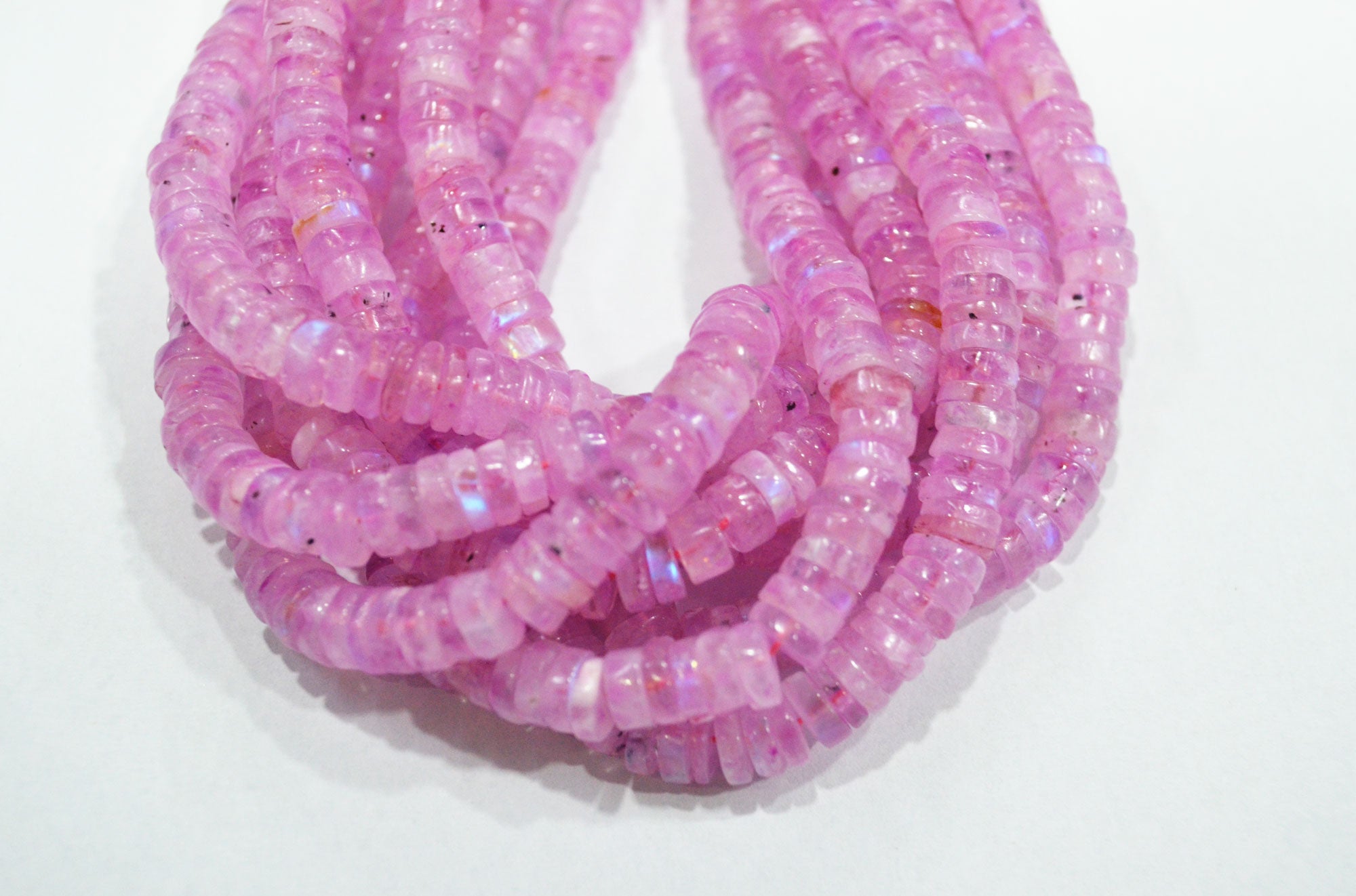 Rainbow Moonstone Mystic Pink Color Coated Tyre Shape Beads , Sold By Strand , 6.50 - 7 mm , 16", 20654
