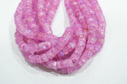 Rainbow Moonstone Mystic Pink Color Coated Tyre Shape Beads , Sold By Strand , 6.50 - 7 mm , 16", 20654