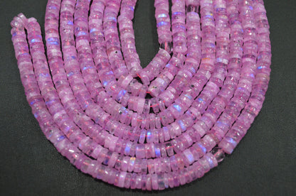 Rainbow Moonstone Mystic Pink Color Coated Tyre Shape Beads , Sold By Strand , 6 - 6.50 mm , 16", 20656
