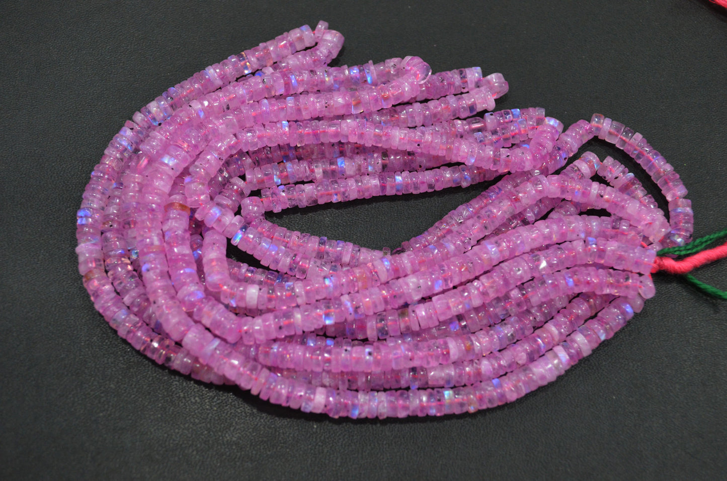 Rainbow Moonstone Mystic Pink Color Coated Tyre Shape Beads , Sold By Strand , 5 - 5.50 mm , 16", 20657