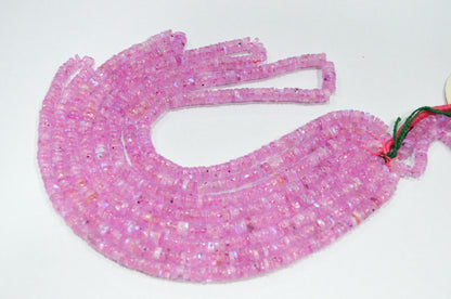 Rainbow Moonstone Mystic Pink Color Coated Tyre Shape Beads , Sold By Strand , 5 - 5.50 mm , 16", 20657