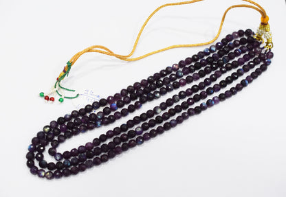 Purple Labradorite Faceted Round Shape Necklace , 3 Line Necklace 16 - 18 Inches Long With Adjustable Tussle , 6.50 mm , 20669