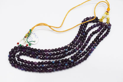 Purple Labradorite Faceted Round Shape Necklace , 3 Line Necklace 16 - 18 Inches Long With Adjustable Tussle , 6.50 mm , 20669