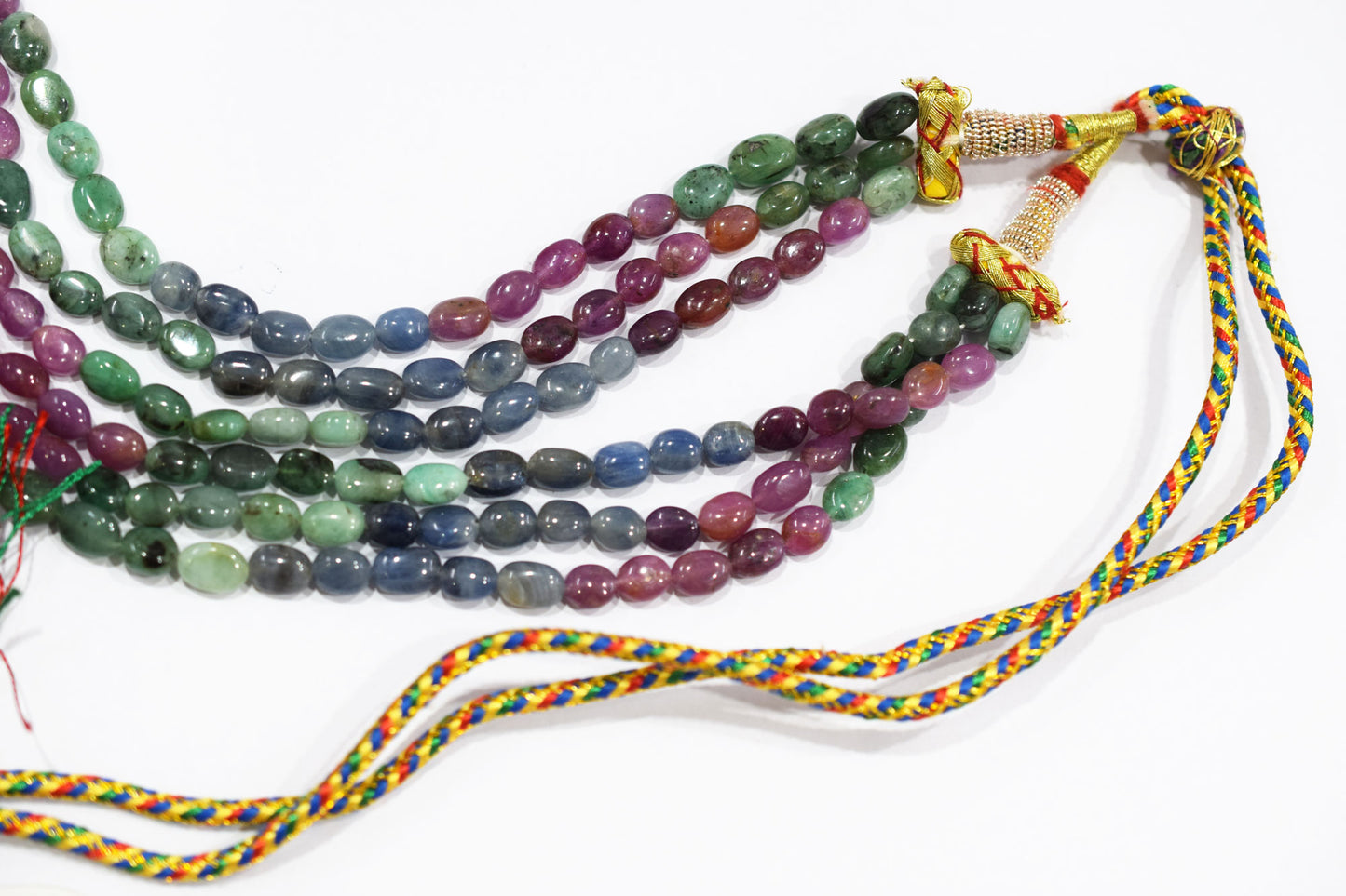 Natural Multi Sapphire Smooth Oval Shape Necklace , 3 Line Necklace 15 - 18 Inches Long With Adjustable Tussle , 6x7 - 6.5x9 mm , 20671