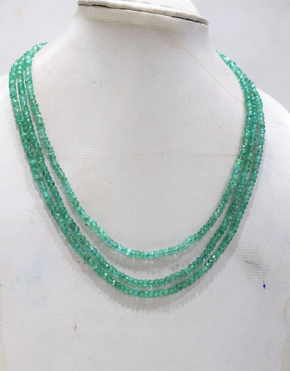 Green Strawberry Faceted Rondelle Shape Necklace , 3 Line Necklace 16 - 18 Inches Long With Adjustable Tussle , 4.25 mm , 20674