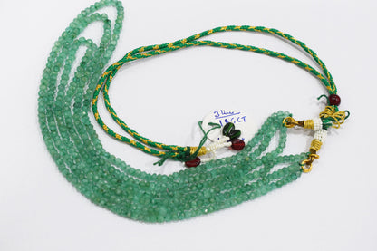 Green Strawberry Faceted Rondelle Shape Necklace , 3 Line Necklace 16 - 18 Inches Long With Adjustable Tussle , 4.25 mm , 20675