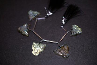5 Pieces In A Strand Labradorite Carved Fox Shape Beads  Briolettes , Sold By Strand , 22x22 - 25x25 mm , 30416