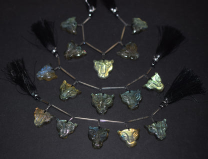 5 Pieces In A Strand Labradorite Carved Fox Shape Beads  Briolettes , Sold By Strand , 22x22 - 25x25 mm , 30416