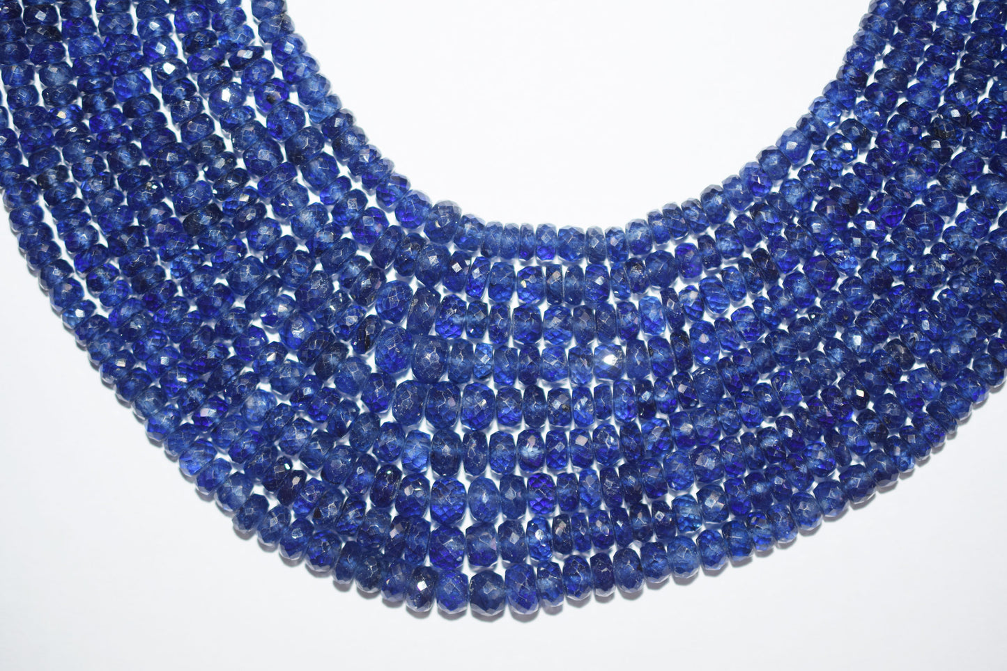 Blue Sapphire Faceted Rondelle Shape Necklace,Blue Sapphire Glass Filled 9 Line Necklace With Tussle ,15-21 Inches ,3.5-6.5 mm ,30419